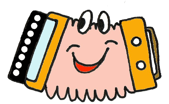Dessin d'un accordéon qui a des yeux et qui sourit
